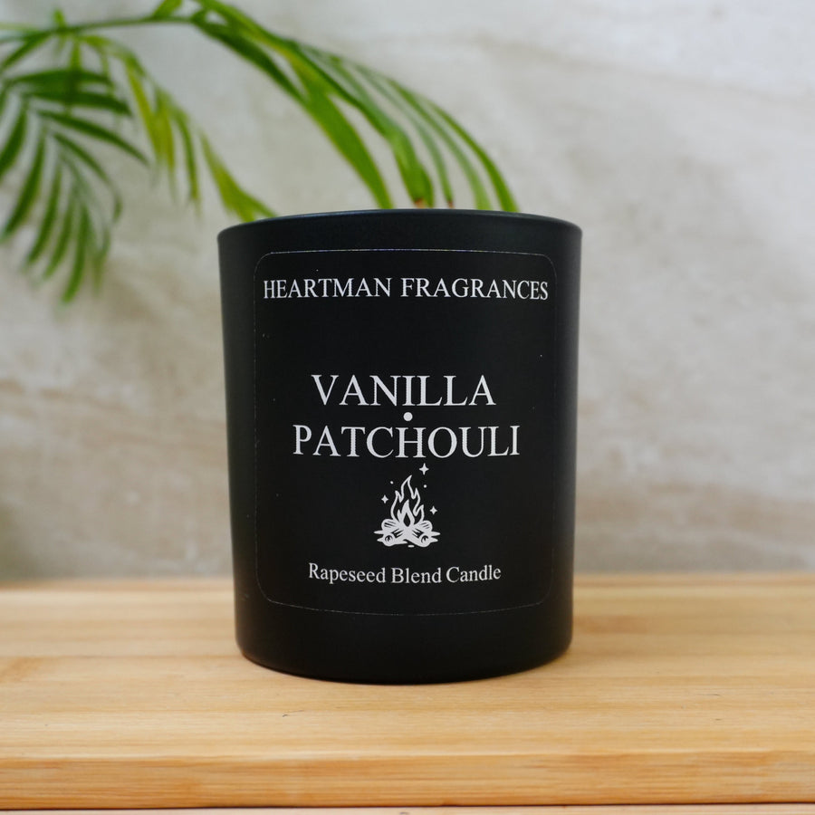 Vanilla and Patchouli hand-poured rapeseed blend candle by Heartman Fragrances