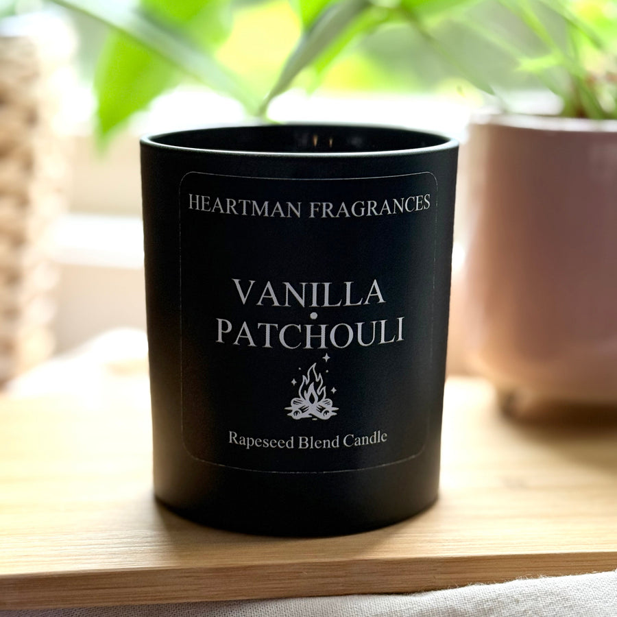 Vanilla and Patchouli hand-poured scented candle by Heartman Fragrances