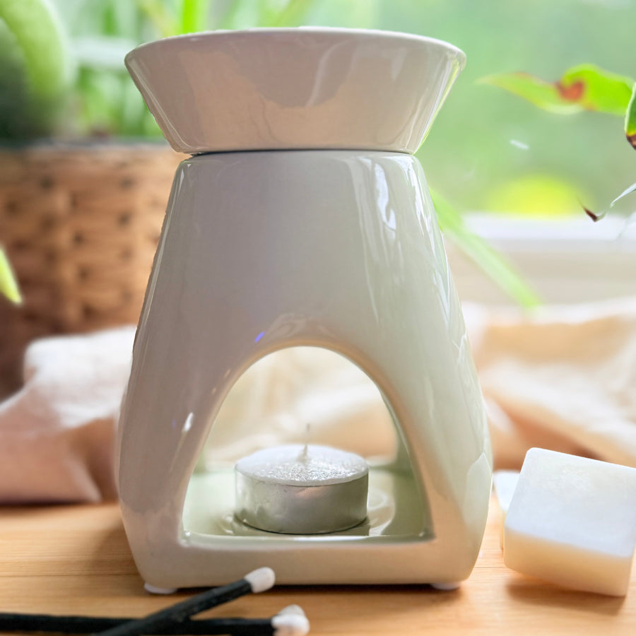 Ceramic wax melt burner filling a living room with fragrance
