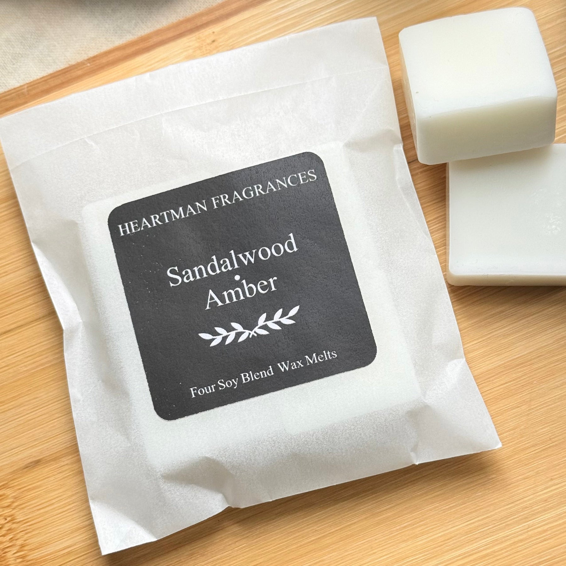 Amber scented hand-poured wax melts by Heartman Fragrances