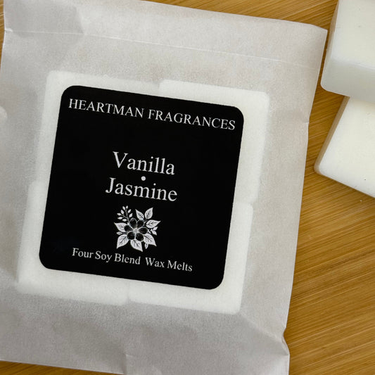 Vanilla Jasmine wax melts packaging on a wooden surface