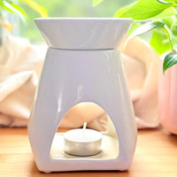 Beige tapered ceramic wax melt burner two-piece design