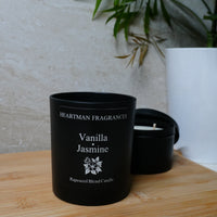 Vanilla & Jasmine luxury scented candle in matt black jar, hand-poured in the UK